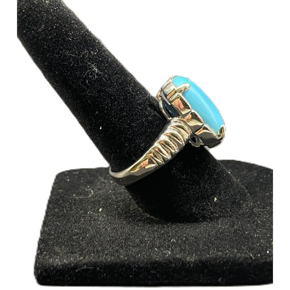 DK 925 Sterling Silver Ring Turquoise Blue Prong Set Semi-precious Stone Size 6 - Picture 8 of 11